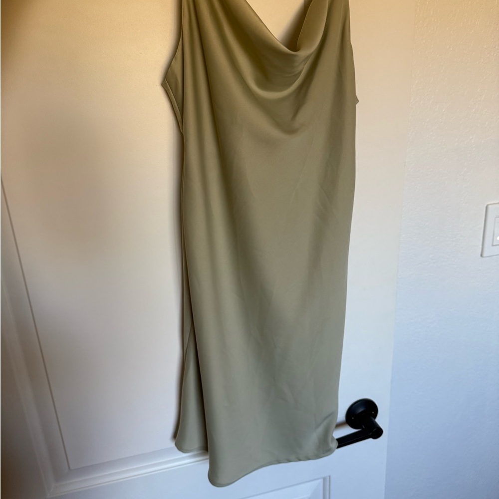 Green Mini Satin Cowl Nexk Dress